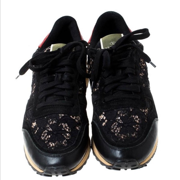 VALENTINO Multicolor Suede Leather & Macramé Lace Rockrunner Sneakers Size 37.5 - Picture 4 of 14